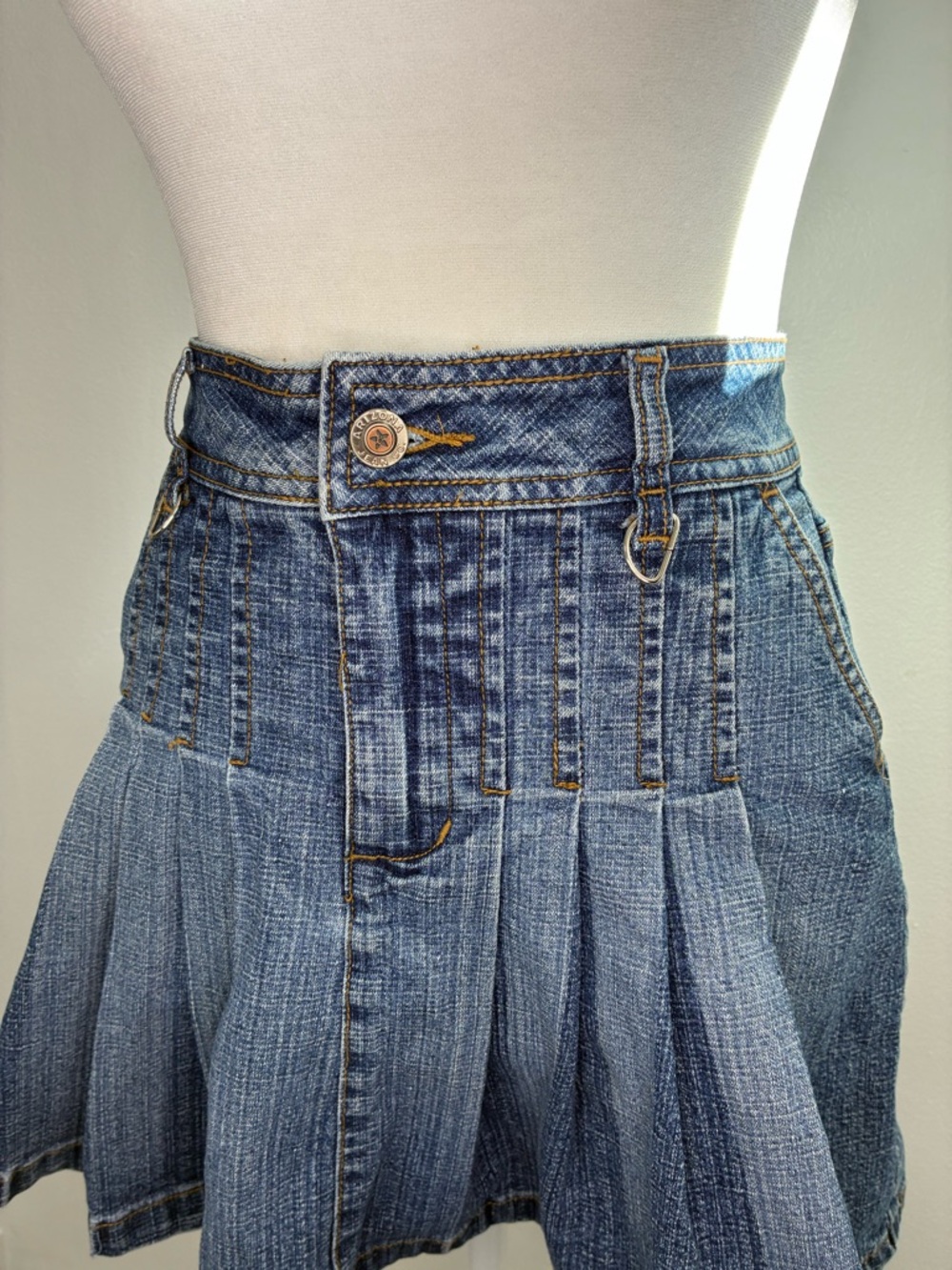 Denim Pleated Mini Skirt Y2K